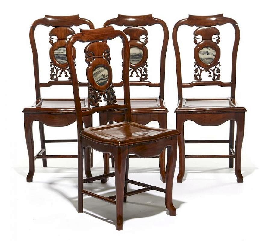 Appraisal: Set of Chinese carved rosewood chairs Set of Chinese carved