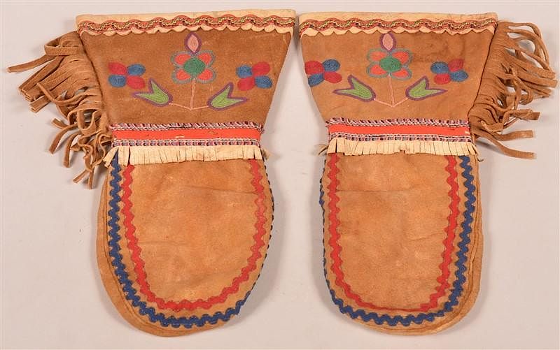 Appraisal: Vintage Chipewyan Type Moose Hide Mittens Pair of Vintage Chipewyan