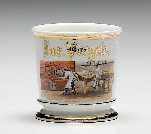 Appraisal: BAKER'S OCCUPATIONAL SHAVING MUG porcelain with polychrome painted scene of