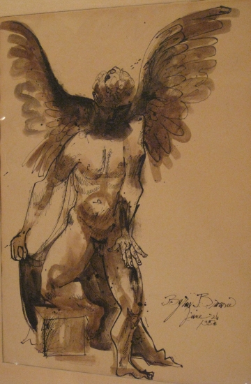 Appraisal: BYRON BROWNE Winged Man Brush and black ink and brown