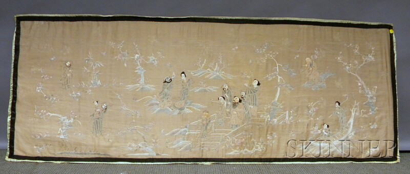 Appraisal: Asian Silk Embroidered Picture Depicting Figures in a Landscape ht