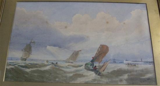 Appraisal: W Atkins boats on a rough sea watercolour signed and