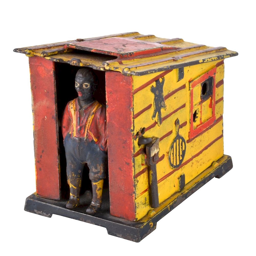 Appraisal: J E Stevens Yellow Cabin Mechanical Bank American late th