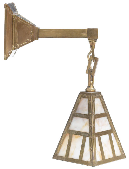 Appraisal: Arts amp Crafts sconce in brass with caramel slag glass