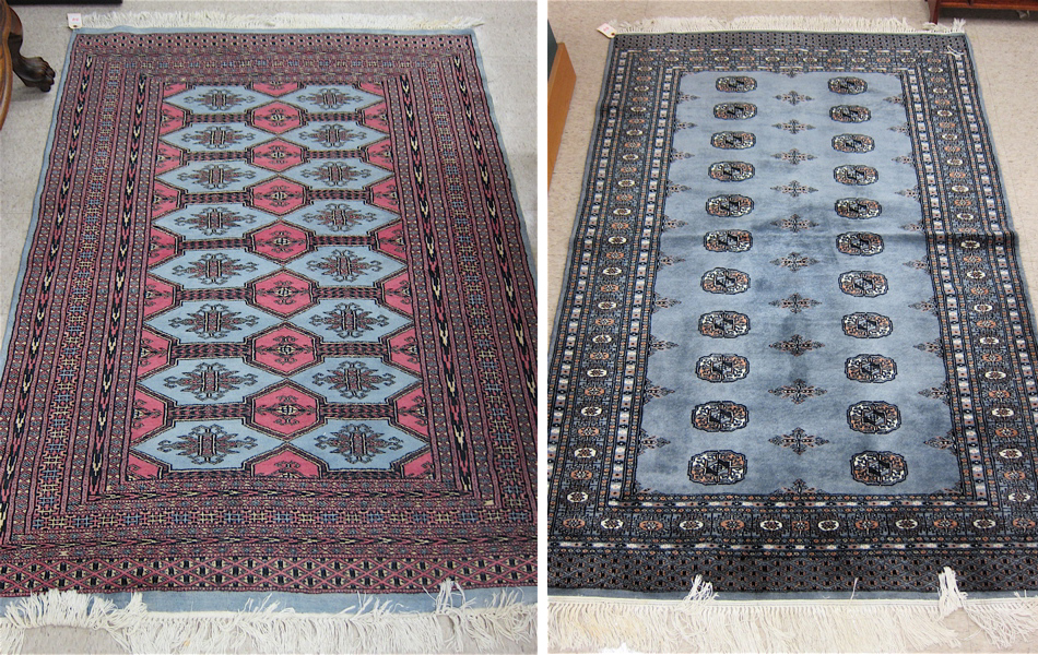 Appraisal: TWO HAND KNOTTED BOKHARA AREA RUGS Turkoman gol designs on