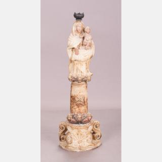 Appraisal: A Carved Alabaster Religious Figure Depicting the Madonna and Child