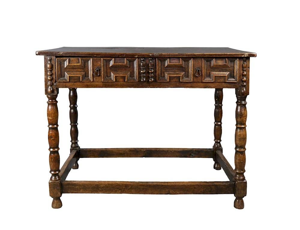 Appraisal: English Oak Writing Desk Side Table thc British With rectangular