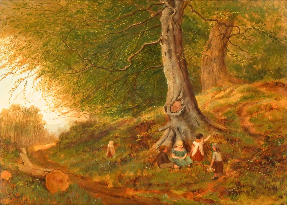 Appraisal: RICHARD WANE - CHILDREN IN THE WOODS oil on canvas