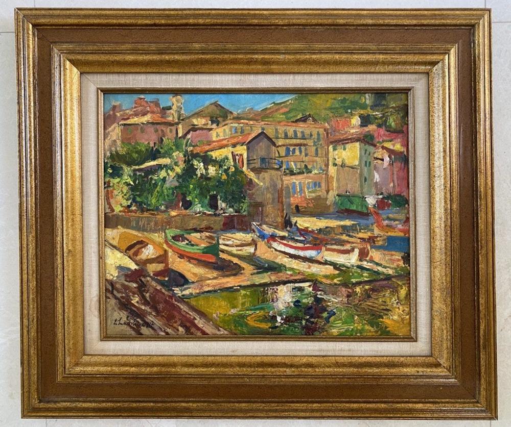 Appraisal: MANNER GEORGII ANDROVICH LAPSHIN RUSSIAN - Hillside Village with Boats