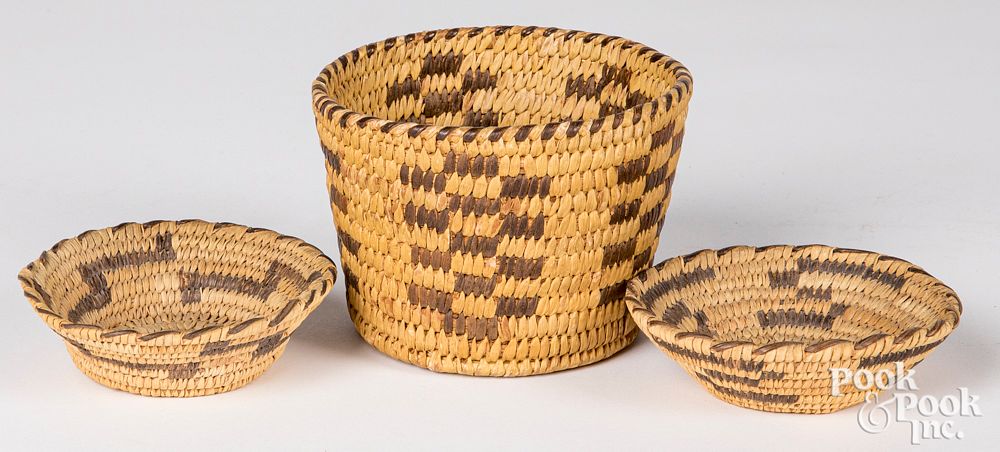 Appraisal: Three small sized Papago Indian baskets Three small sized Papago