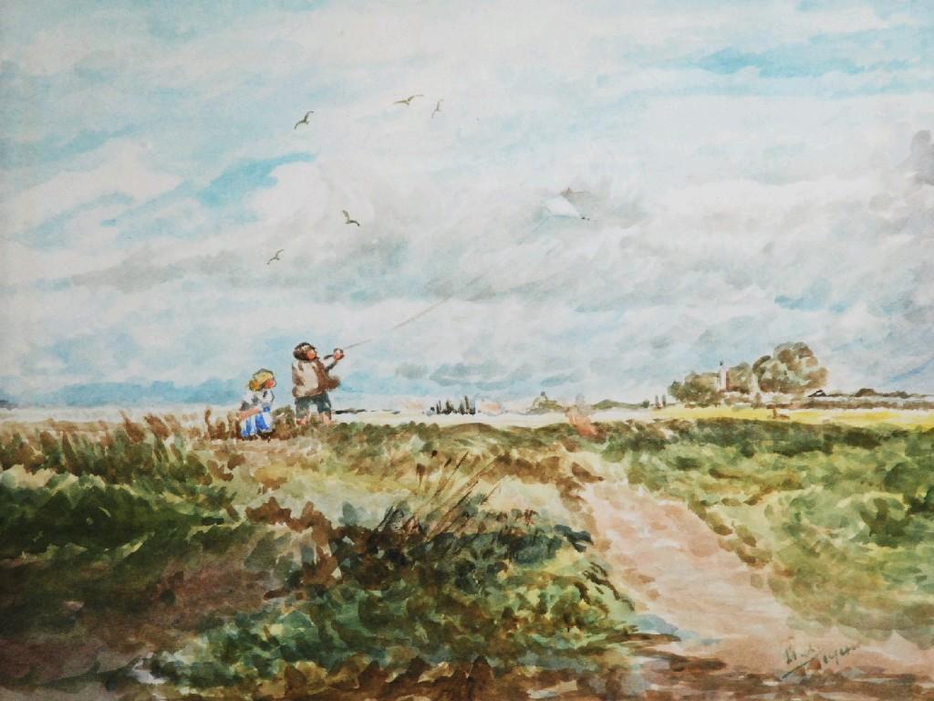 Appraisal: TWENTIETH CENTURY BRITISH SCHOOLWATERCOLOUR Two children flying a kite in