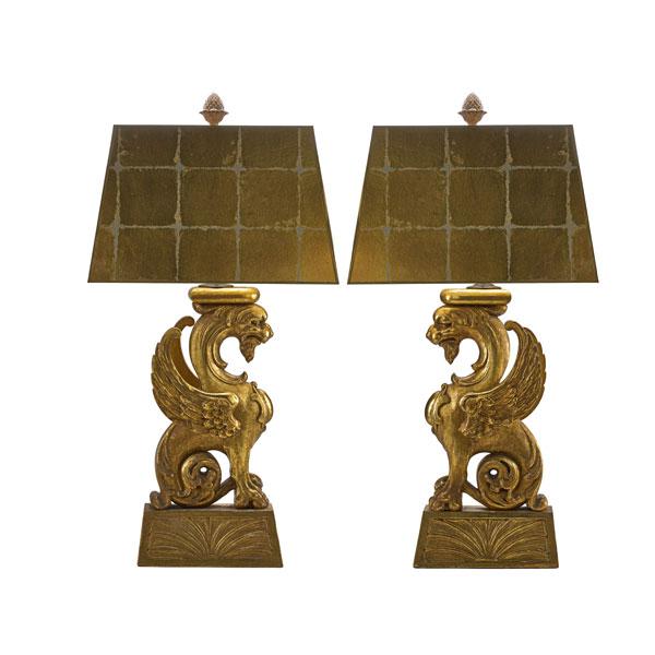 Appraisal: PAIR OF GRIFFIN FIGURAL LAMPS Condition Report