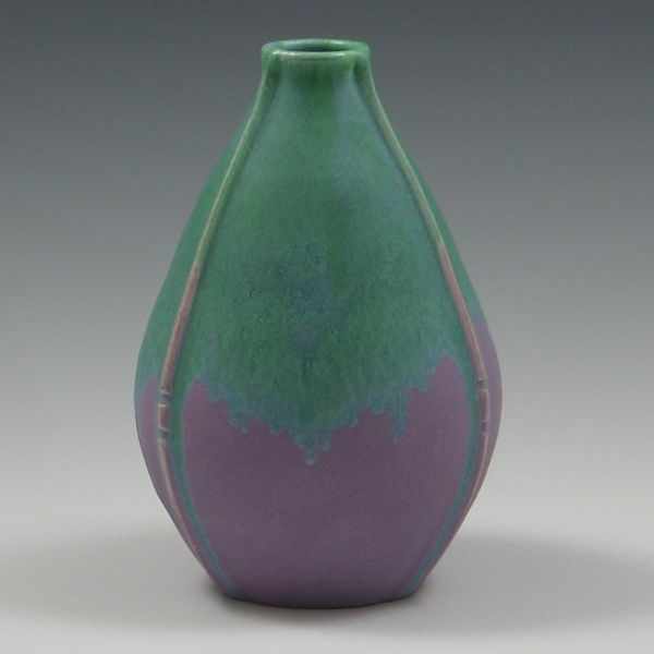 Appraisal: Door ''Tranquil Lines Vase in Teco Green over Lavender'' marked