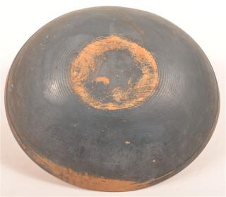 Appraisal: th Century Turned Maple Bowl with Original Blue Paint Circular