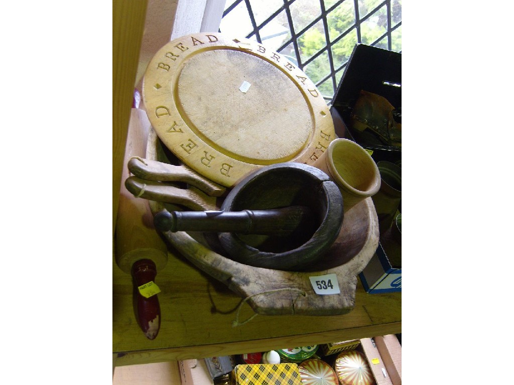 Appraisal: A collection of domestic related items including a rustic wooden