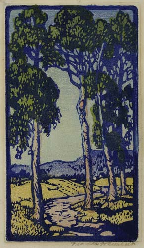 Appraisal: FRANCES GEARHART Mountain Landscape Color woodcut on Japan paper x