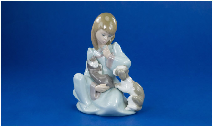 Appraisal: Lladro Figure Girl with kitten and puppy No In original