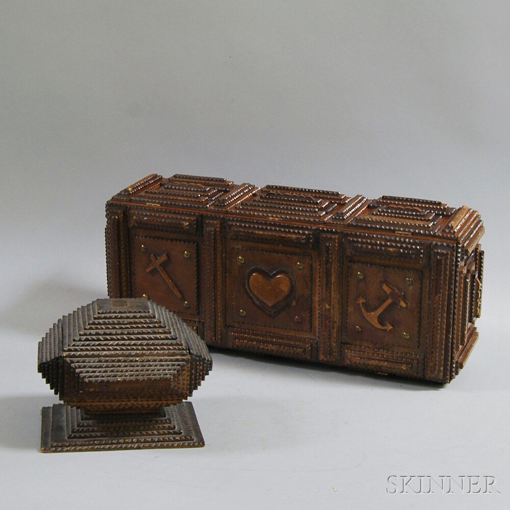 Appraisal: Two Tramp Art Trinket Boxes America late th early th