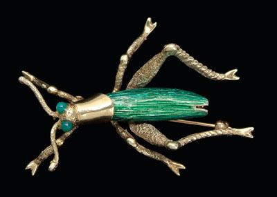 Appraisal: Gold enamel grasshopper brooch full figure with green enamel wings