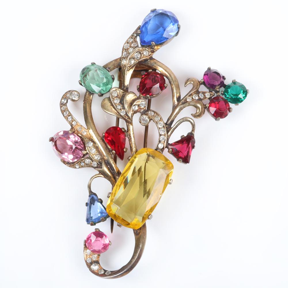 Appraisal: EISENBERG ORIGINAL STERLING VERMEIL COLORFUL FLORAL SPRAY FUR CLIP WITH