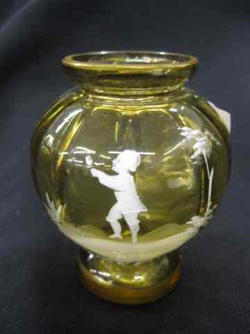 Appraisal: Mary Gregory Art Glass Vase enameledchild with bird on golden