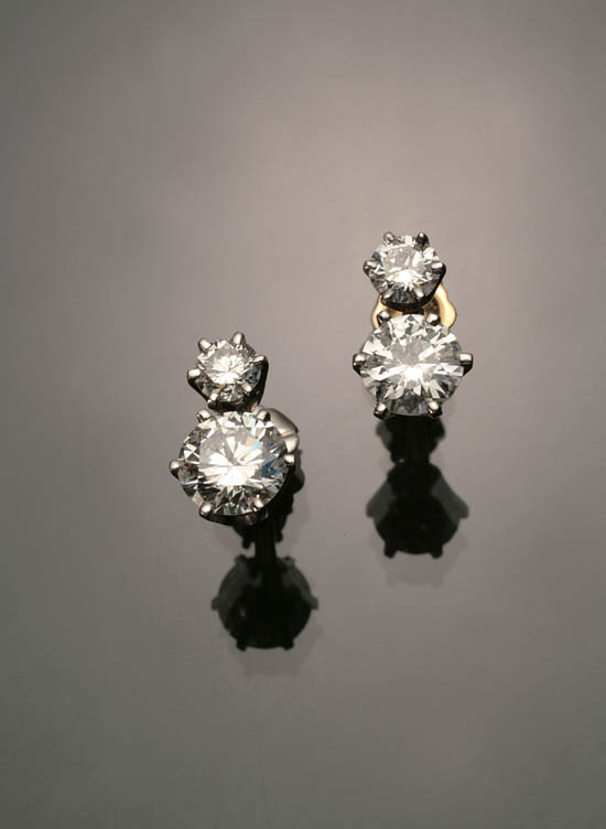 Appraisal: Pair of Tested -Karat White-Gold and Twin-Diamond Ear Studs Each