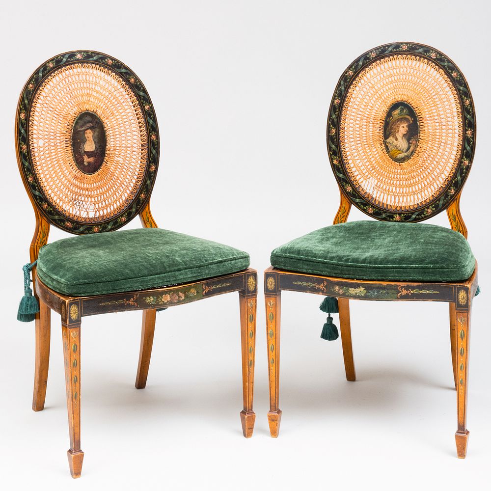 Appraisal: Pair of George III Painted and Caned Side Chairs Each