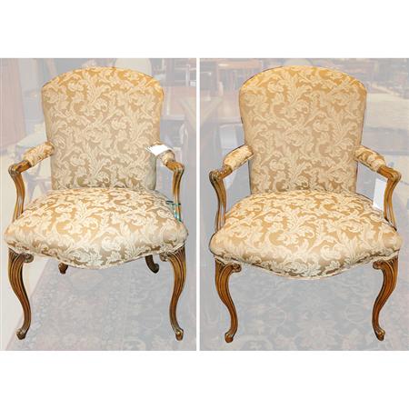 Appraisal: Pair of Louis XV Style Fruitwood Fauteuils Estimate -