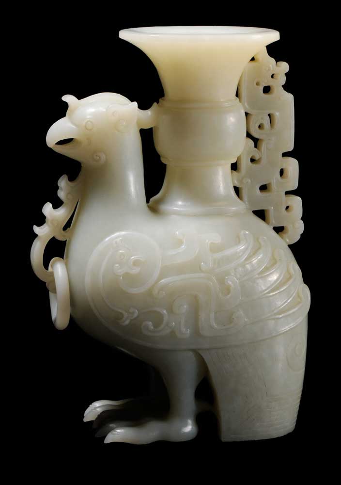 Appraisal: Jade Phoenix Vessel Chinese very pale and even-toned celadon finely