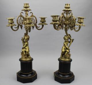 Appraisal: Antique French Gilt Bronze Figural Candelabra Antique French Gilt Bronze