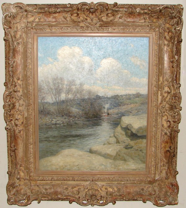 Appraisal: Landscape x oil on canvas relined SLR Artist American -