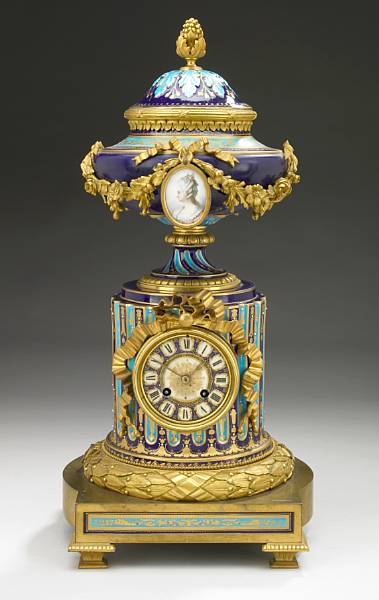 Appraisal: A French gilt bronze mounted 'jeweled' porcelain mantel clock late