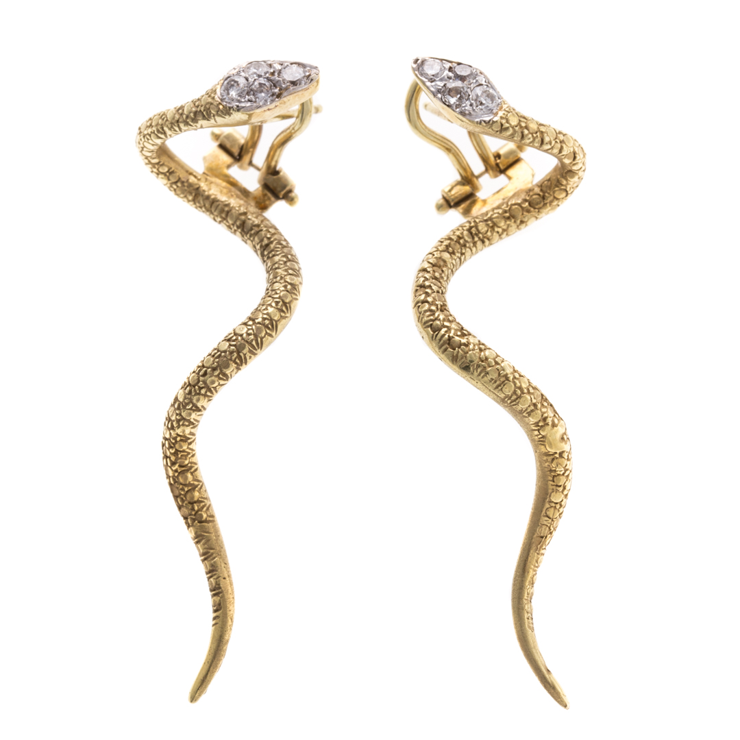 Appraisal: A Lady's Pair of Serpent Earrings in K K yellow