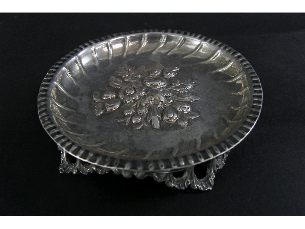 Appraisal: Continental white metal dish the bowl embossed with a floral