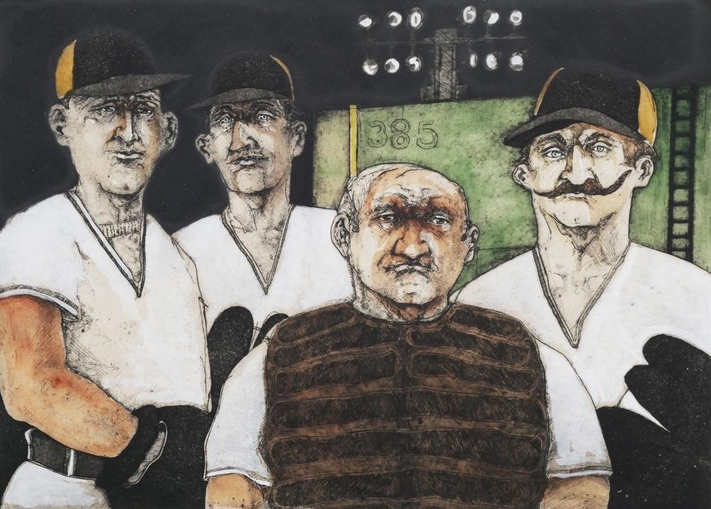 Appraisal: Limited edition etching in colors by Joel Beckwith titled Ballplayers