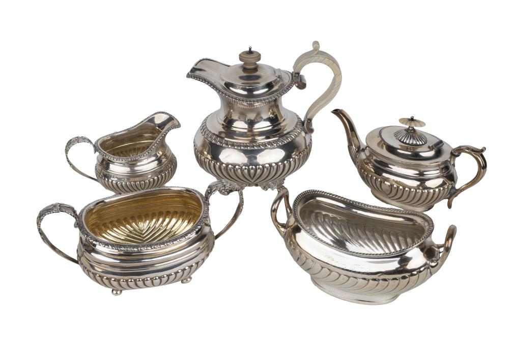 Appraisal: REGENCY SILVER TEA SERVICELondon comprising a teapot creamer open sugar