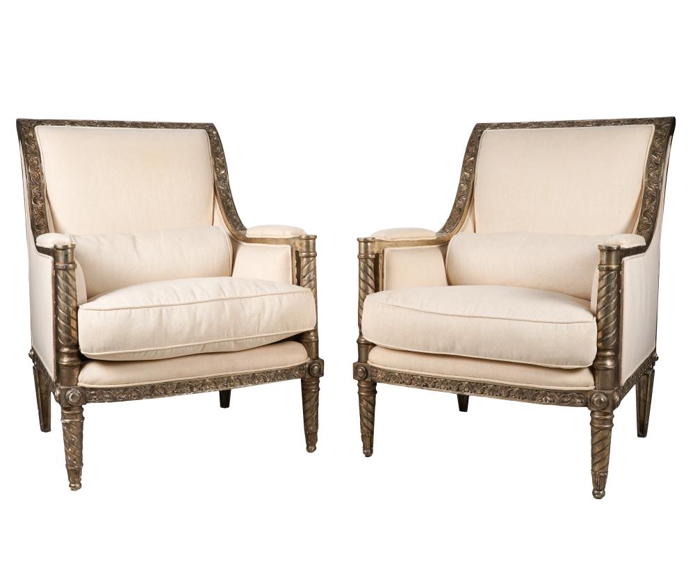 Appraisal: PAIR OF SILVER-PAINTED ARMCHAIRScontemporary unsigned Condition wear to paint inches