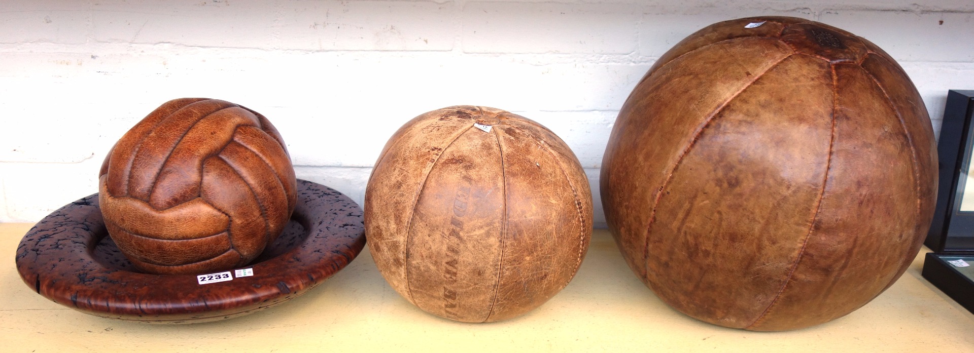 Appraisal: A leather clad medicine ball by J Salter and Son