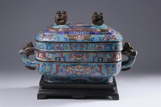 Appraisal: LARGE CHINESE CLOISONN TUREEN AND COVER Overall archaistic motives on