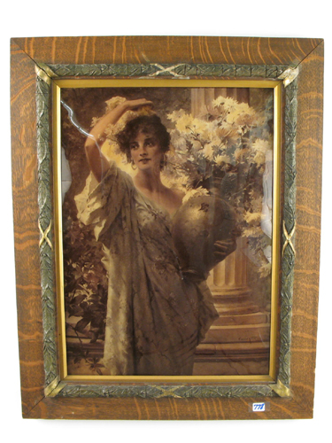 Appraisal: A CRYSTOLEUM depicting woman holding large vase wearing long flowing