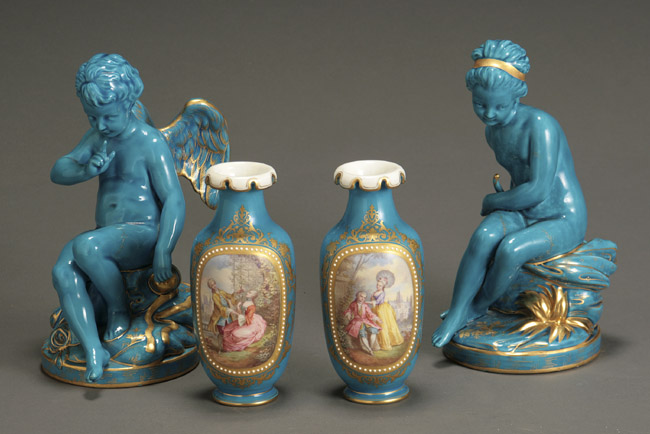 Appraisal: Pair of S vres-Type Parcel Turquoise Glazed Figures and a