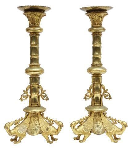 Appraisal: pair Continental gilt bronze candle prickets th c having turned