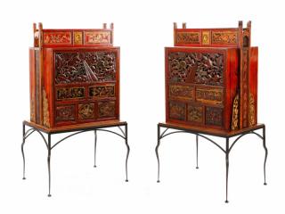 Appraisal: Pair Chinese Lacquered Dowry Chests on Stands A matched pair