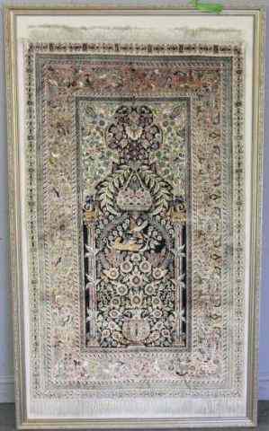 Appraisal: Finely Woven Silk Rug Framed With Birds From a Mamaroneck