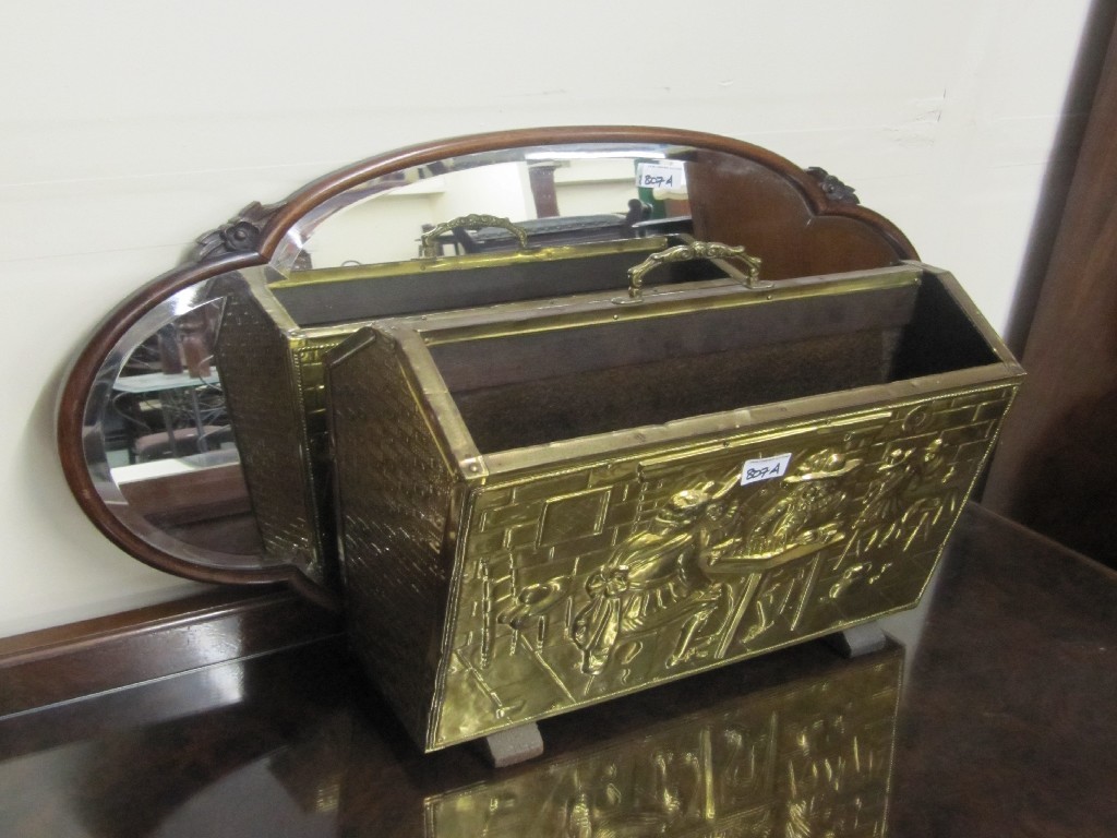 Appraisal: Brass magazine rack and a wall mirror