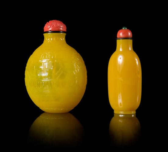 Appraisal: Sale Lot Two Yellow Peking Glass Snuff Bottles the first