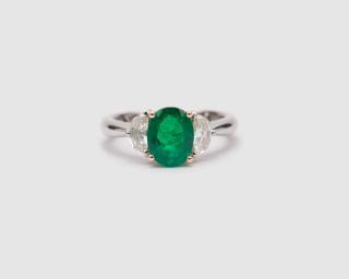 Appraisal: Platinum K Yellow Gold Emerald and Diamond Ring PLATINUM K