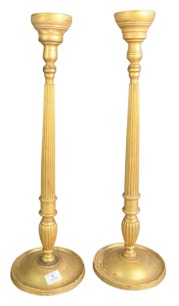 Appraisal: Pair of Tall Giltwood Candlesticks height inches Pair of Tall