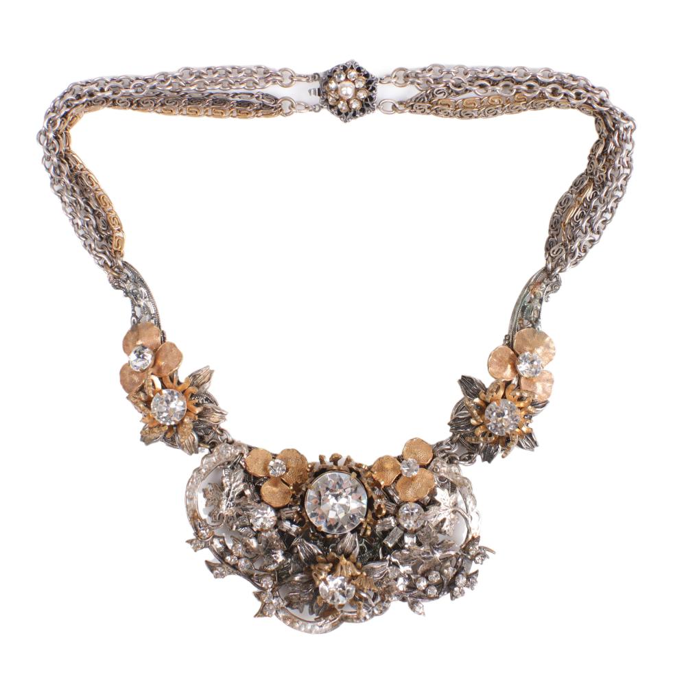 Appraisal: MIRIAM HASKELL MULTI STRAND CHAIN NECKLACE SHOWCASING A FLORAL PENDANT