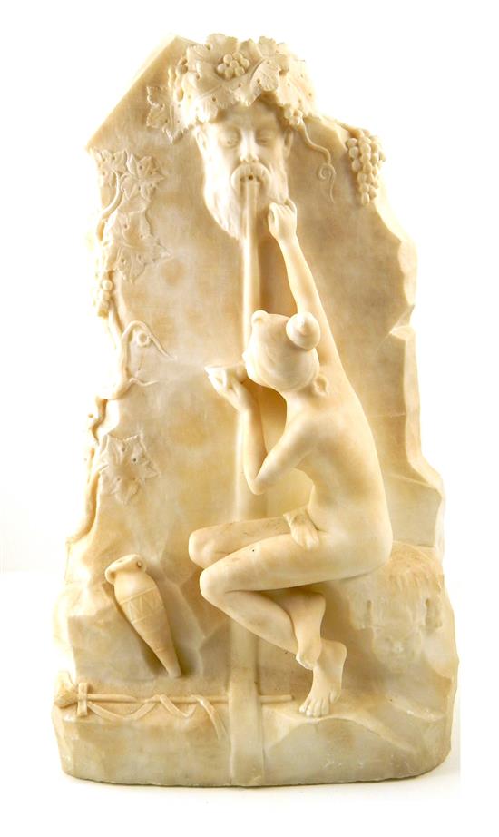 Appraisal: Carved white marble relief sculpture depicting sitting nude female collecting